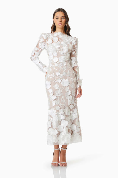Shannon Floral Midi Dress - White - SHOPJAUS - JAUS