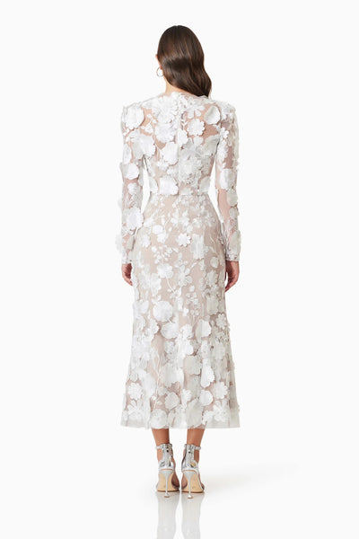 Shannon Floral Midi Dress - White - SHOPJAUS - JAUS