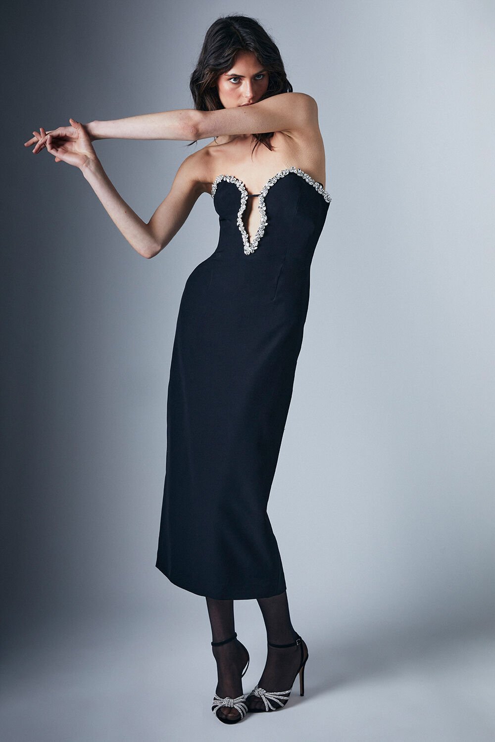 Eleni Diamante Midi Dress - Black - SHOPJAUS - JAUS