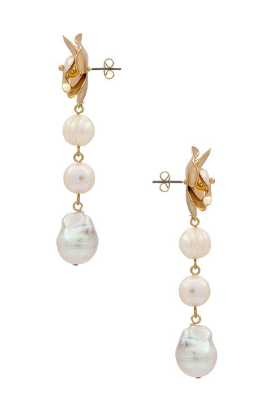 Pearl And Floral Earrings - 18k Gold Plated - SHOPJAUS - JAUS