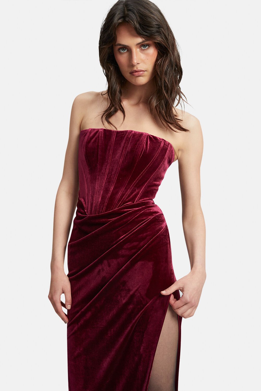 Everlasting Velour Midi Dress - Burgundy - SHOPJAUS - JAUS