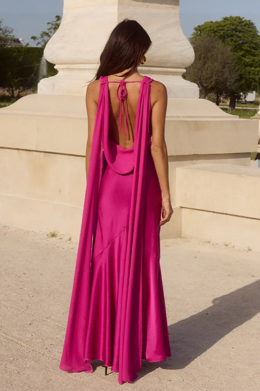 fitted lace wedding dress Gabriella Cowl Maxi Dress - Fuchsia
