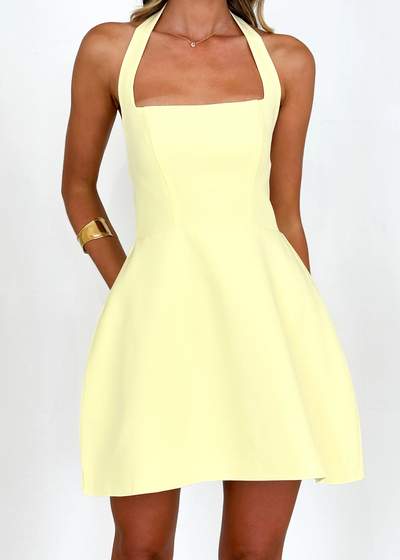 Morocco Halter Mini Dress - Lemon - SHOPJAUS - JAUS