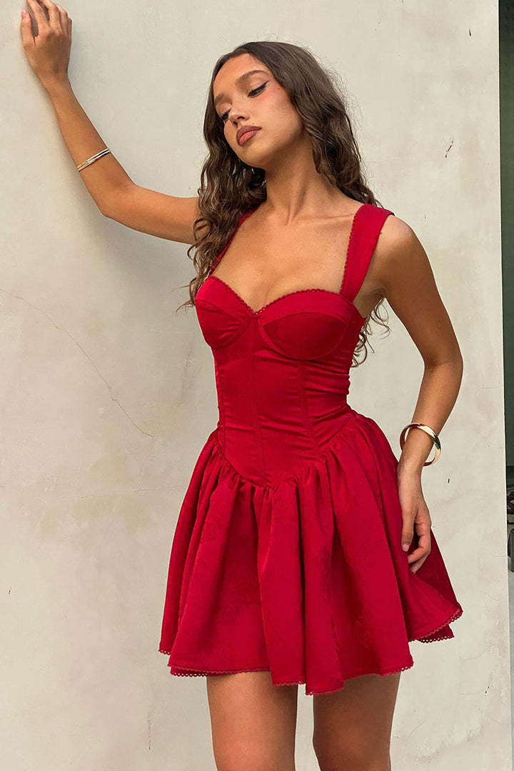 open lace back dress Guizio Scarlett Corset Wrap Mini Dress Red Love / S main image 0