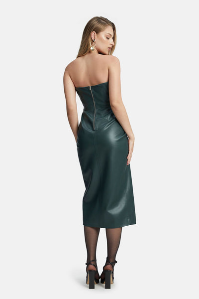 Kai Vegan Leather Midi Dress - Evergreen - SHOPJAUS - JAUS