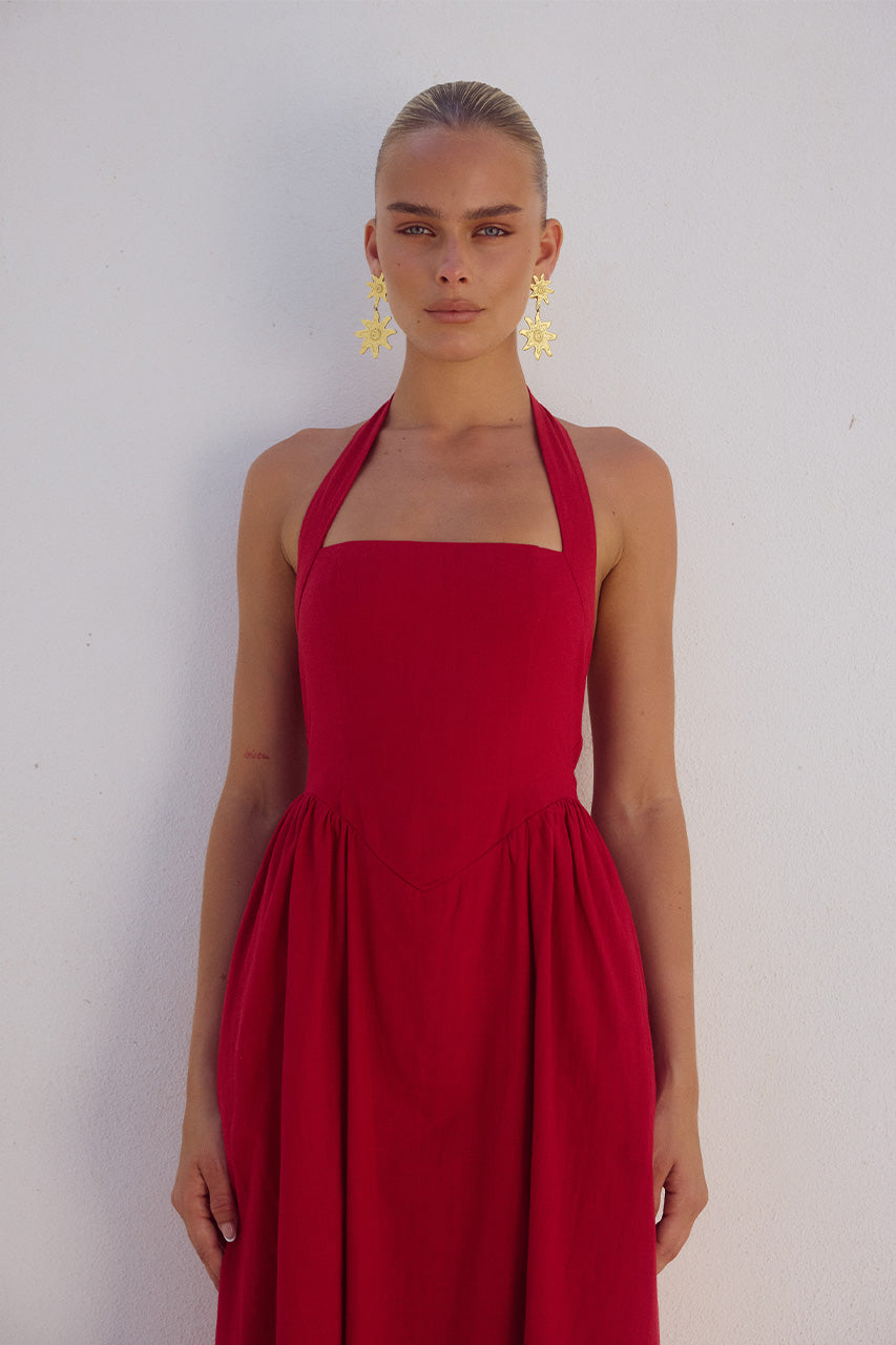 knee length dresses for ladies Lock Midi Dress - Cherry
