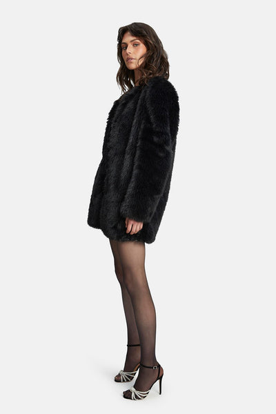 Logan Faux Fur Coat - Black - SHOPJAUS - JAUS