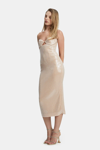 Luna Sequin Midi Dress - Nude - SHOPJAUS - JAUS
