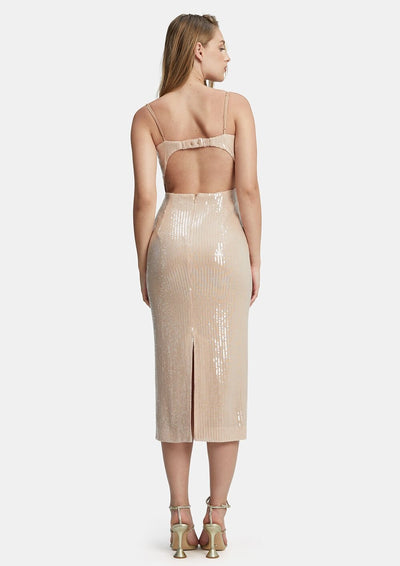 Luna Sequin Midi Dress - Nude - SHOPJAUS - JAUS