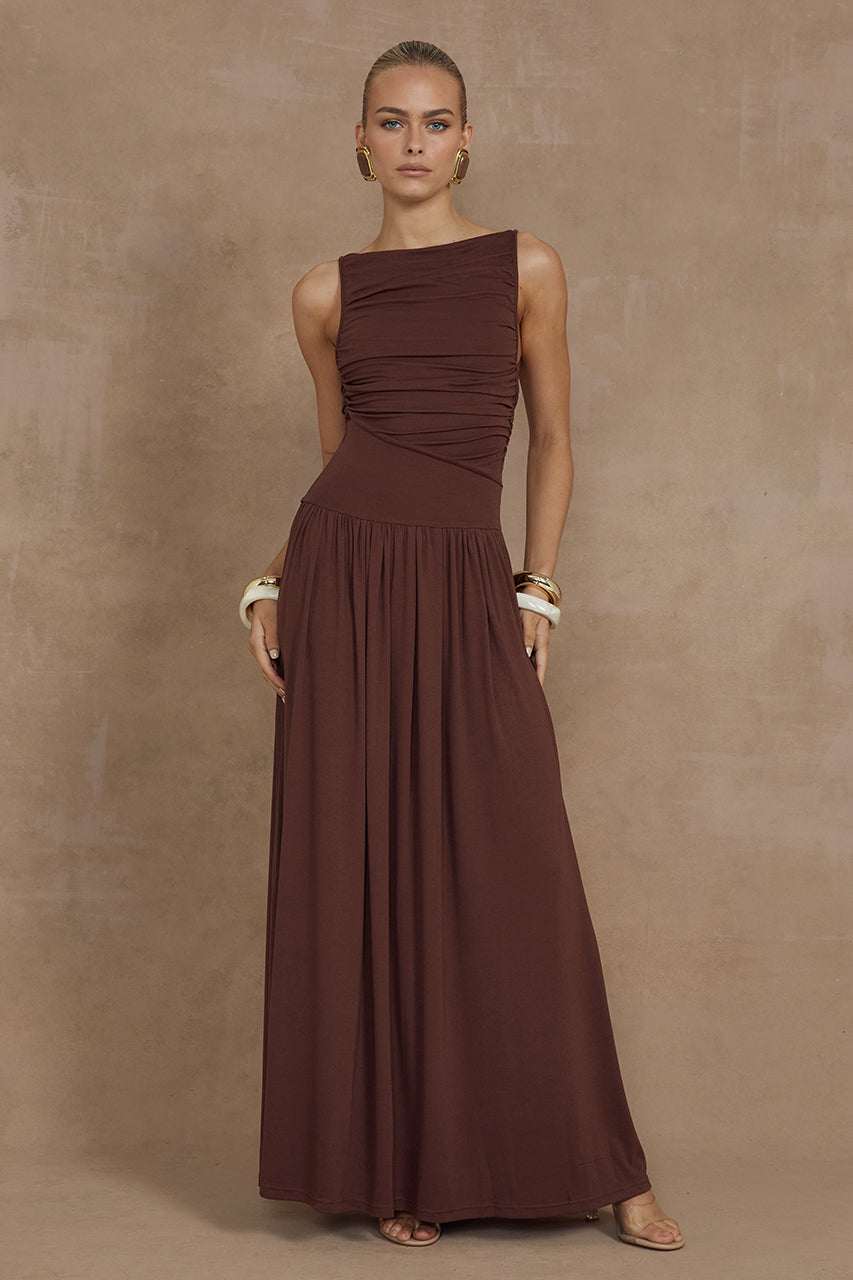 Nalla Maxi Dress - Brown - SHOPJAUS - JAUS