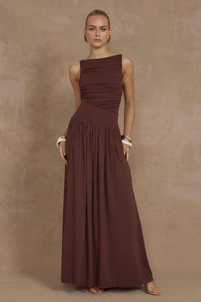 Nalla Maxi Dress - Brown - SHOPJAUS - JAUS