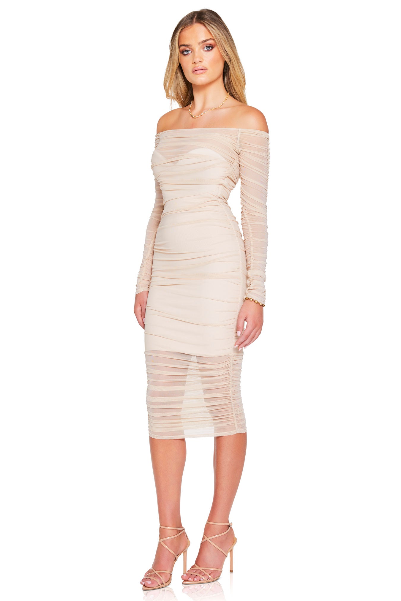 Nookie Zen Long Sleeve Midi Dress - Nude - SHOPJAUS - JAUS