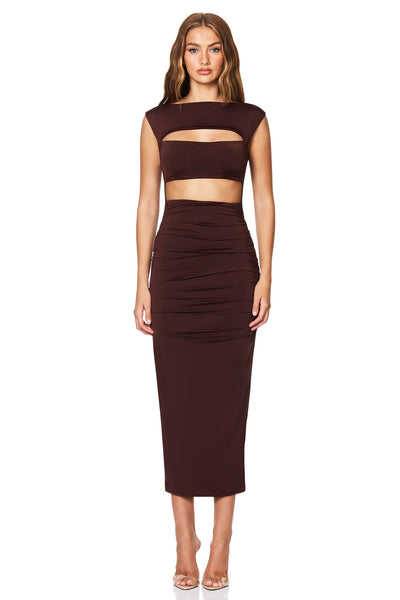 Nookie Enigma Cut Out Midi Dress - Chocolate - SHOPJAUS - JAUS