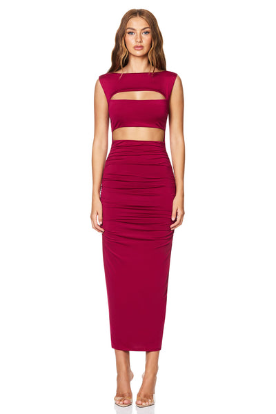 Nookie Enigma Cut Out Midi Dress - Ruby - SHOPJAUS - JAUS