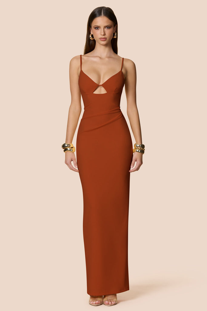 savannah formal crepe long dress Nookie Maxi - Toffee Crepe fabric