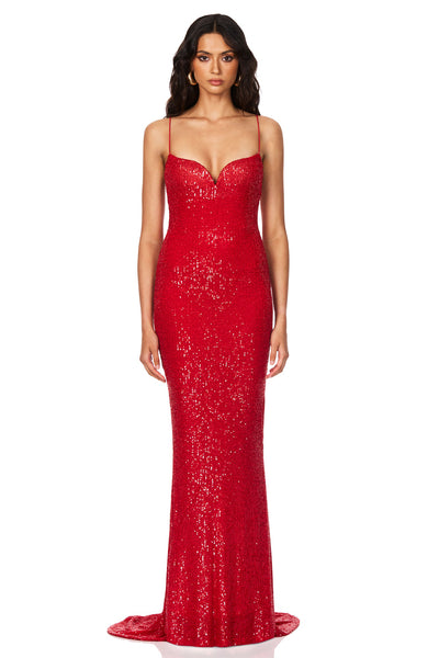 Nookie Serena Sequin Gown - Scarlet Red - SHOPJAUS - JAUS
