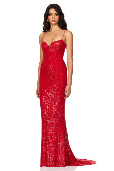 Nookie Serena Sequin Gown - Scarlet Red - SHOPJAUS - JAUS