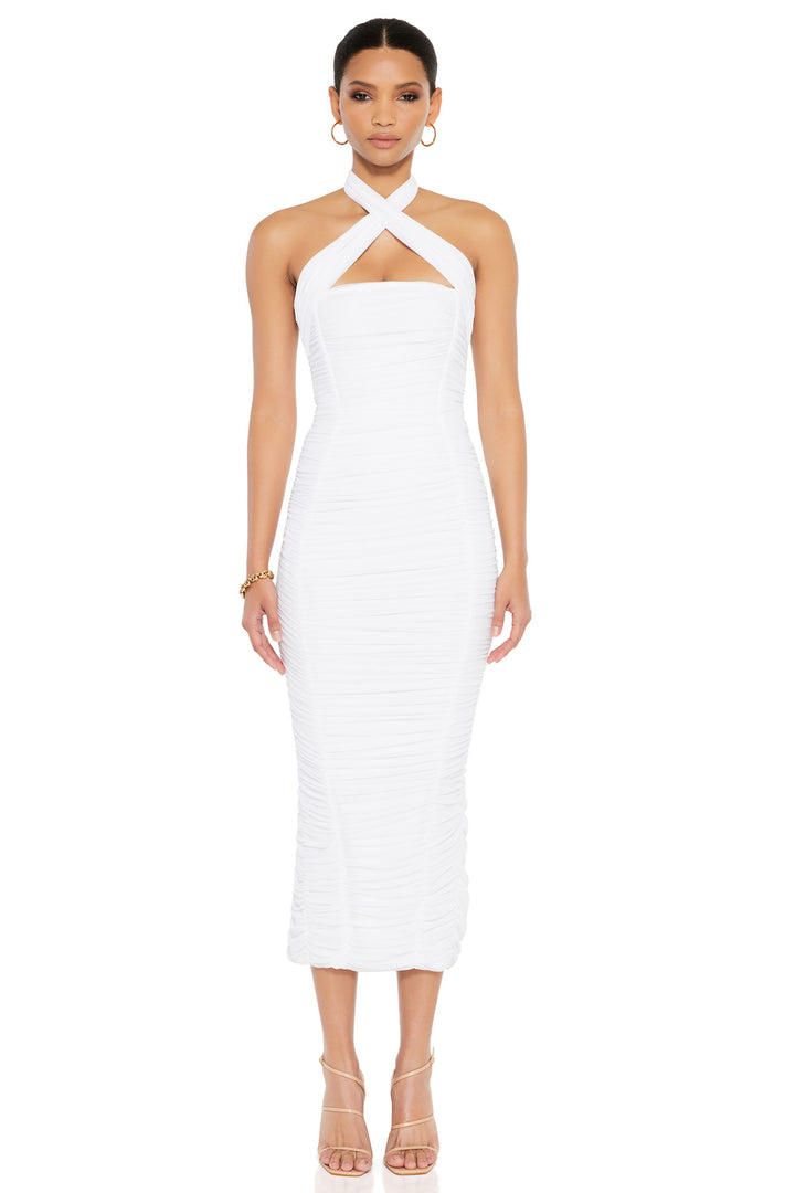 nookie monroe ruched halter midi dress Nookie Monroe Midi Dress - White