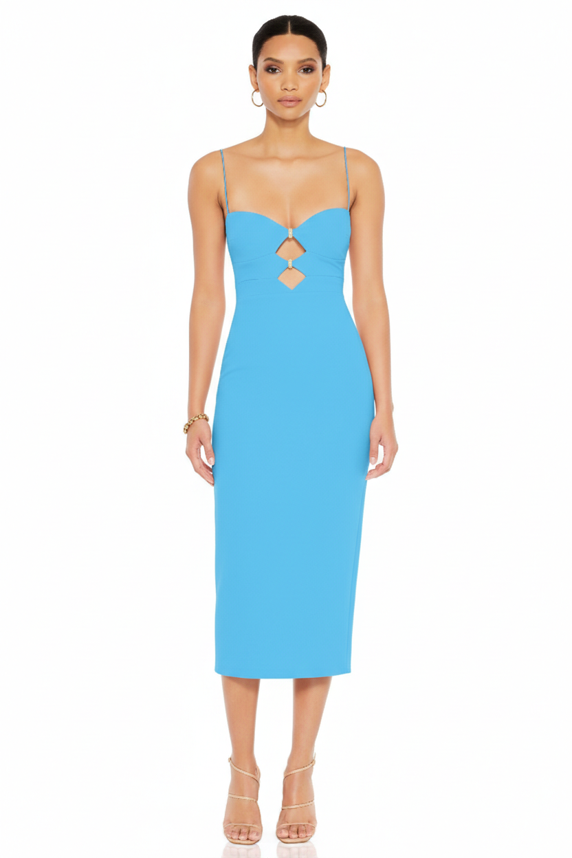 waist cinching midi dress Bright green cinch waist side pocket midi dress