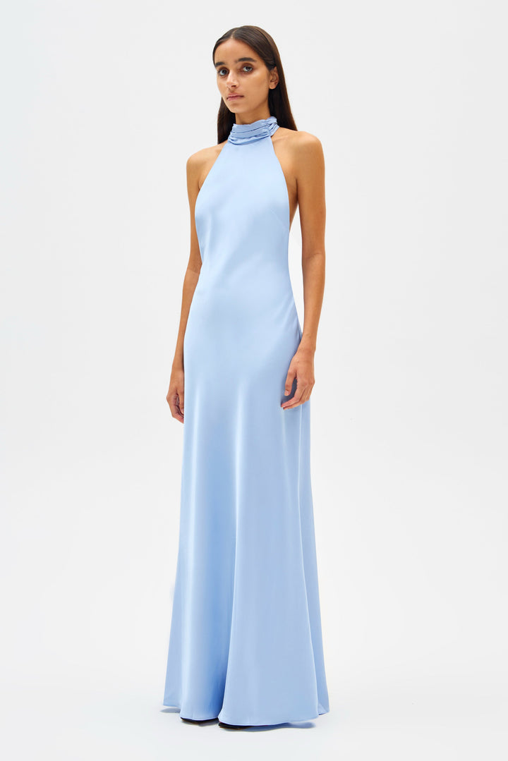 Evianna Satin Maxi Dress - Baby Blue | JAUS