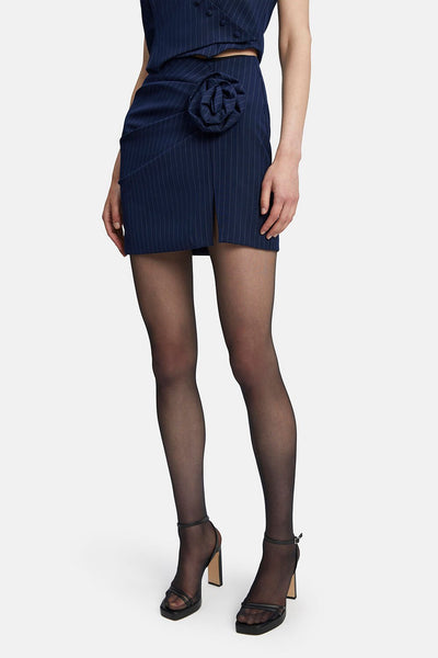 Layton Pin Stripe Mini Skirt - Navy Stripe - SHOPJAUS - JAUS