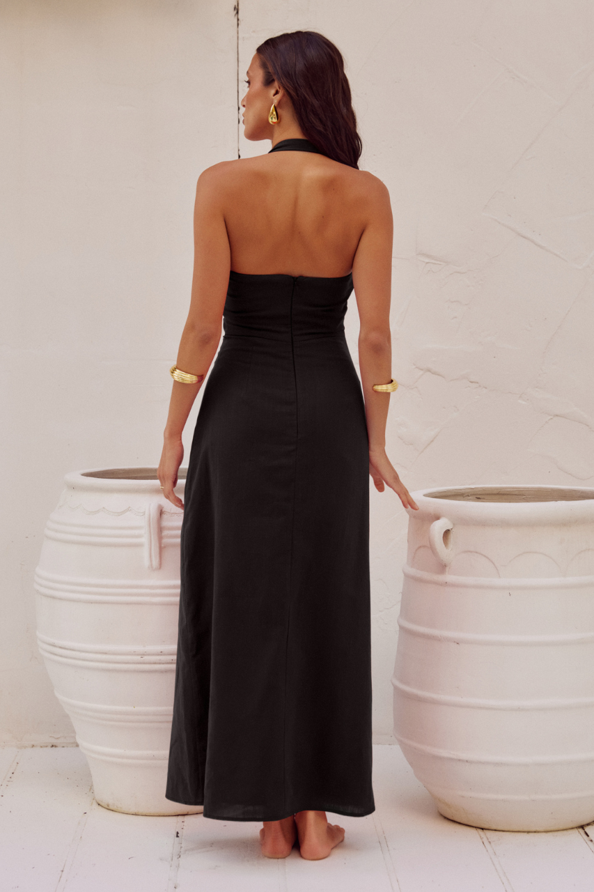 RUNAWAY THE LABEL Saphira Asymmetrical Long Midi Dress XS / Black