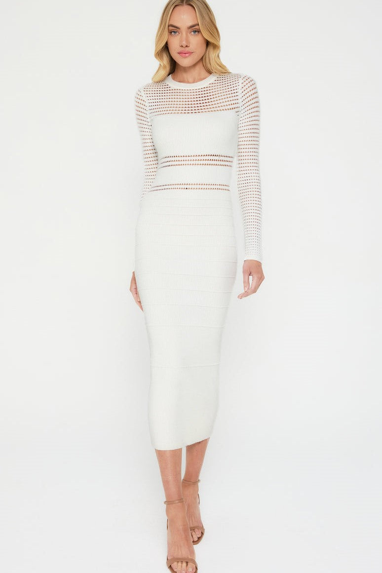 Jessa Crochet Midi Dress - White - SHOPJAUS - JAUS