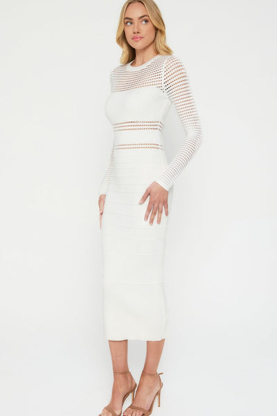 Jessa Crochet Midi Dress - White - SHOPJAUS - JAUS