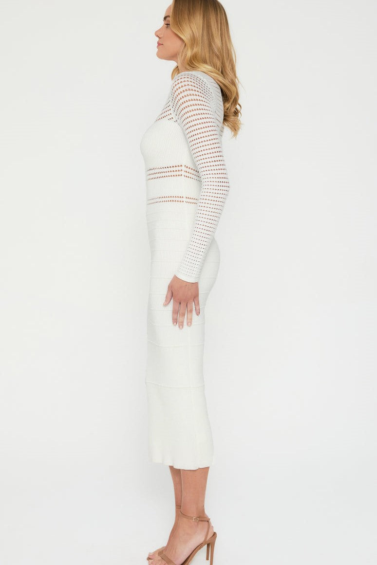 Jessa Crochet Midi Dress - White - SHOPJAUS - JAUS