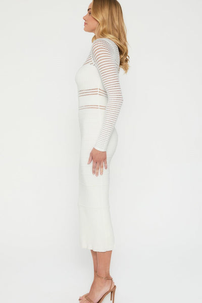 Jessa Crochet Midi Dress - White - SHOPJAUS - JAUS