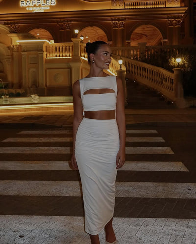 Nookie Enigma Cut Out Midi Dress - Ivory - SHOPJAUS - JAUS