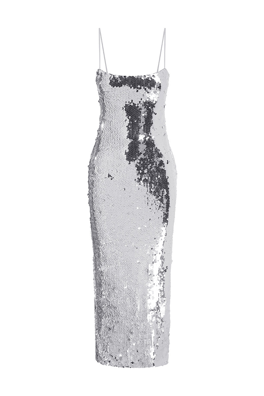 knee length dresses for ladies Silver Metallic Midi Dress main image 0