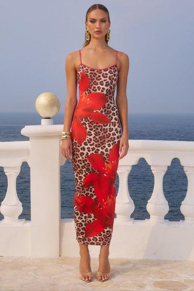 Victoria Midi Dress - Leopard Floral - SHOPJAUS - JAUS