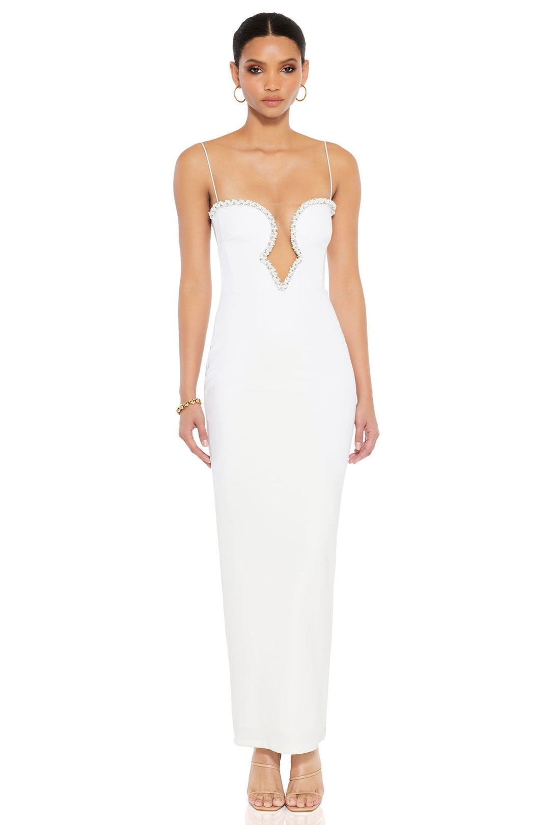 pearl mesh dress white Nookie Adorn Pearl Gown - White