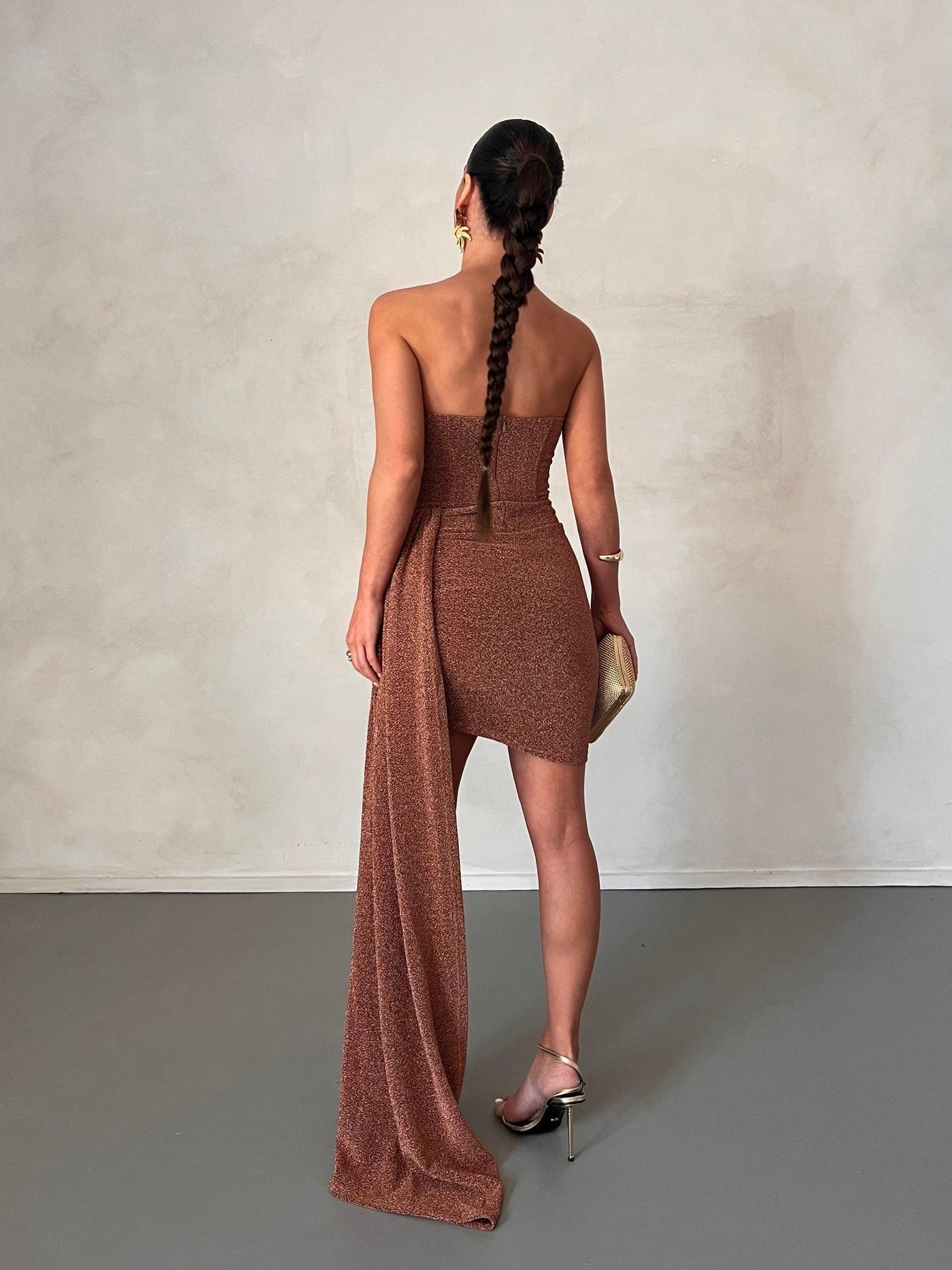 Alia Mini Dress - Bronze Gold Foil | JAUS