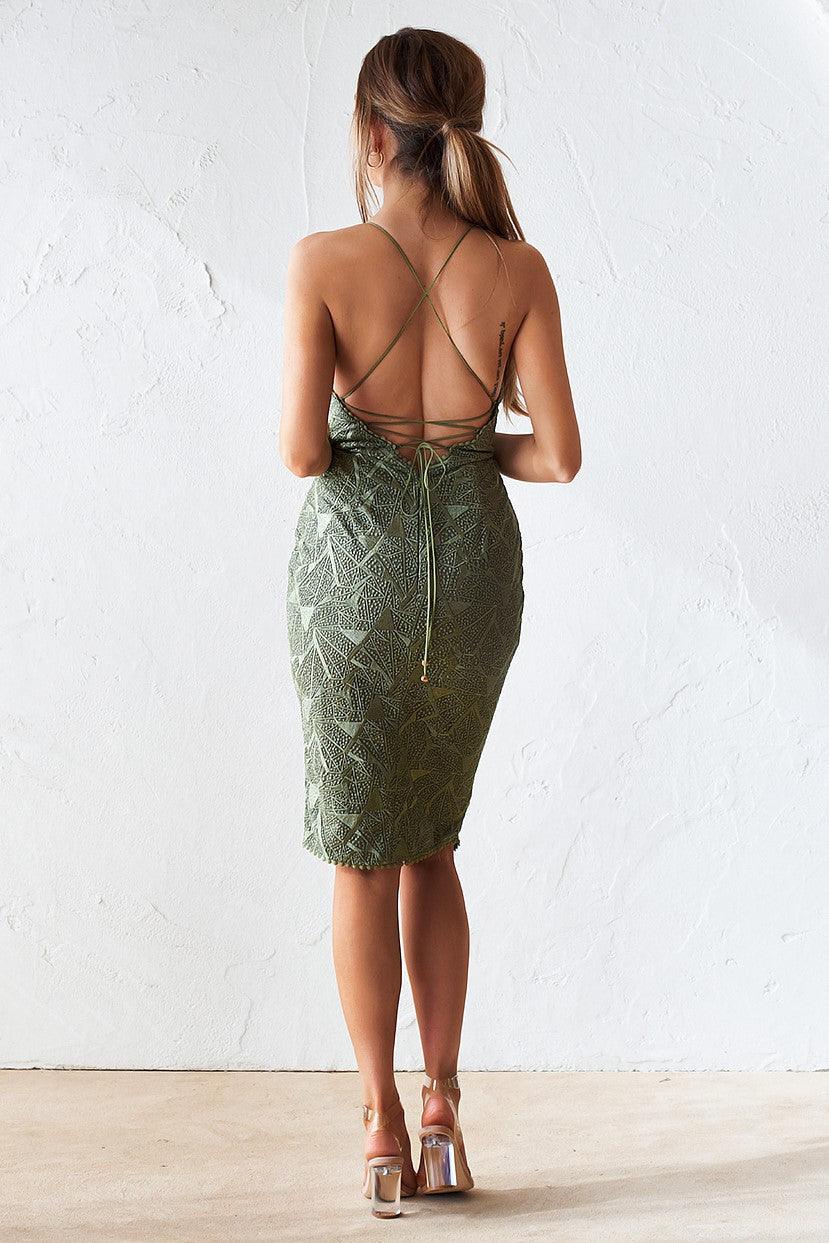 Aries Lace Midi Dress - Olive - JAUS