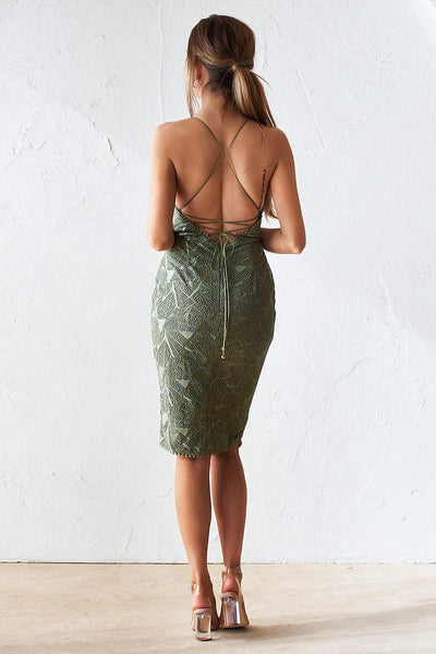Aries Lace Midi Dress - Olive - JAUS