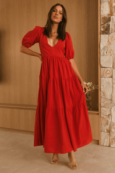Ash Maxi Dress - Red - JAUS