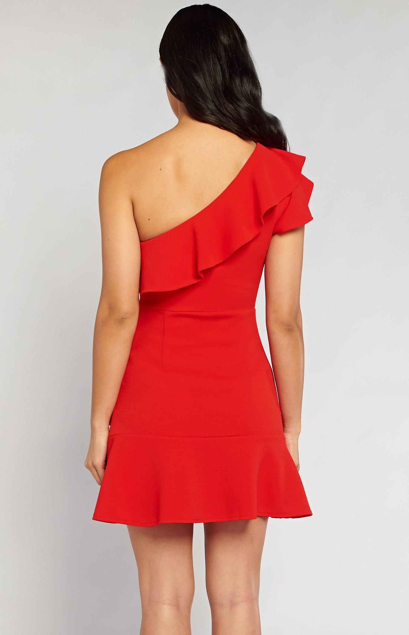 Aurora One Shoulder Mini Dress - Red - JAUS