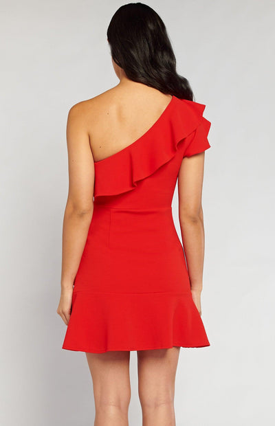 Aurora One Shoulder Mini Dress - Red - JAUS