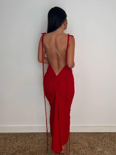 Azari Midi Dress - Red - JAUS