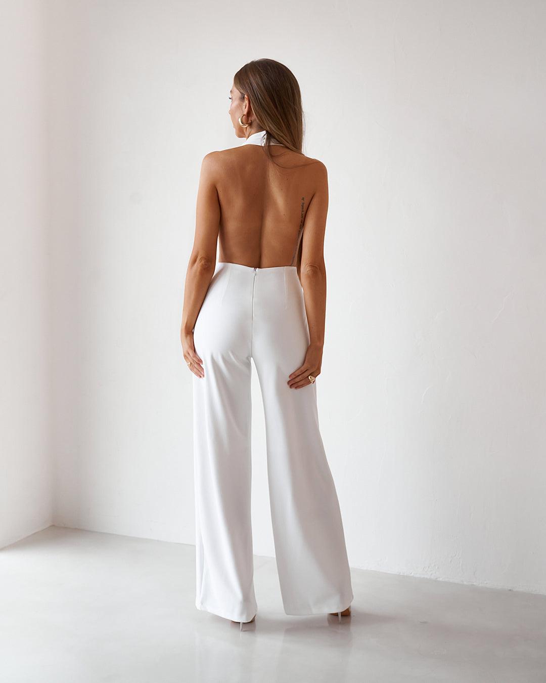 Backless Jumpsuit - Vintage White - JAUS