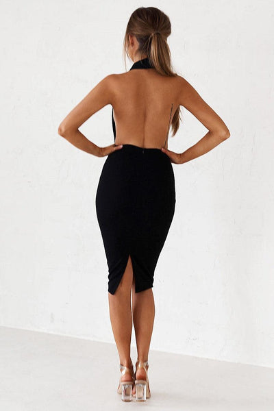 Backless Midi Dress - Black - JAUS