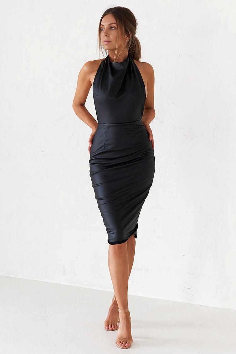 Backless Midi Dress - Matte Black - JAUS