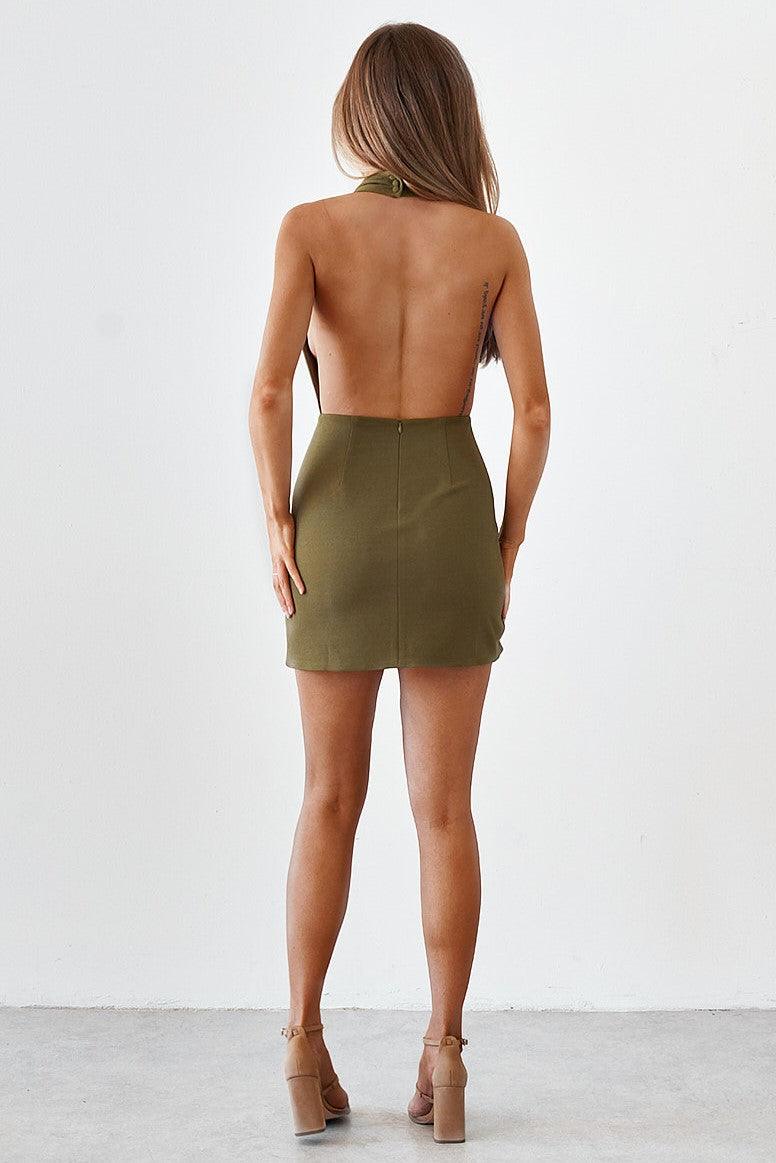 Backless Mini Dress - Burnt Olive - JAUS