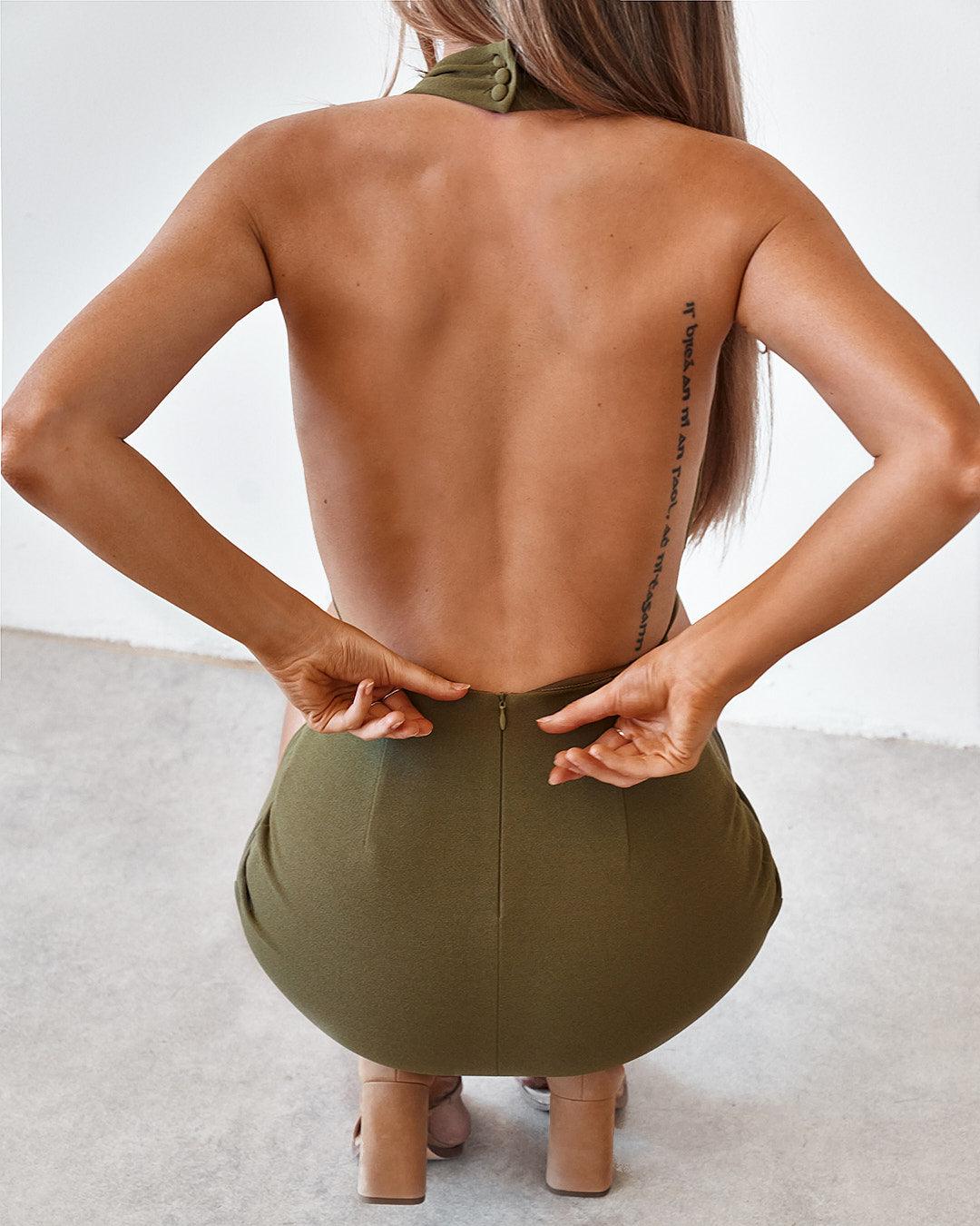 Backless Mini Dress - Burnt Olive - JAUS