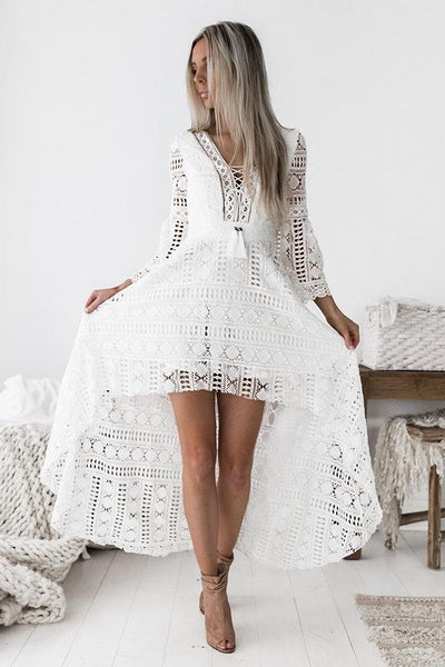 Boho High Low Dress - White - SHOPJAUS - JAUS