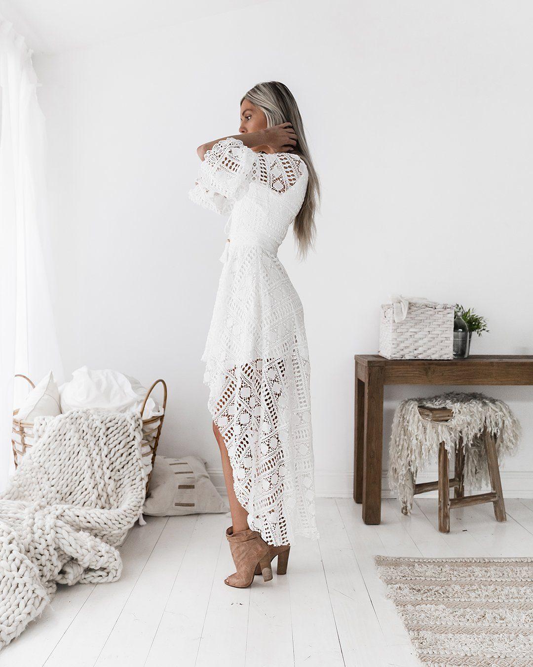 Boho High Low Dress - White - SHOPJAUS - JAUS