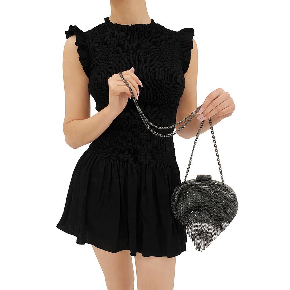 Bria Crystal Fringed Bag - Black - JAUS