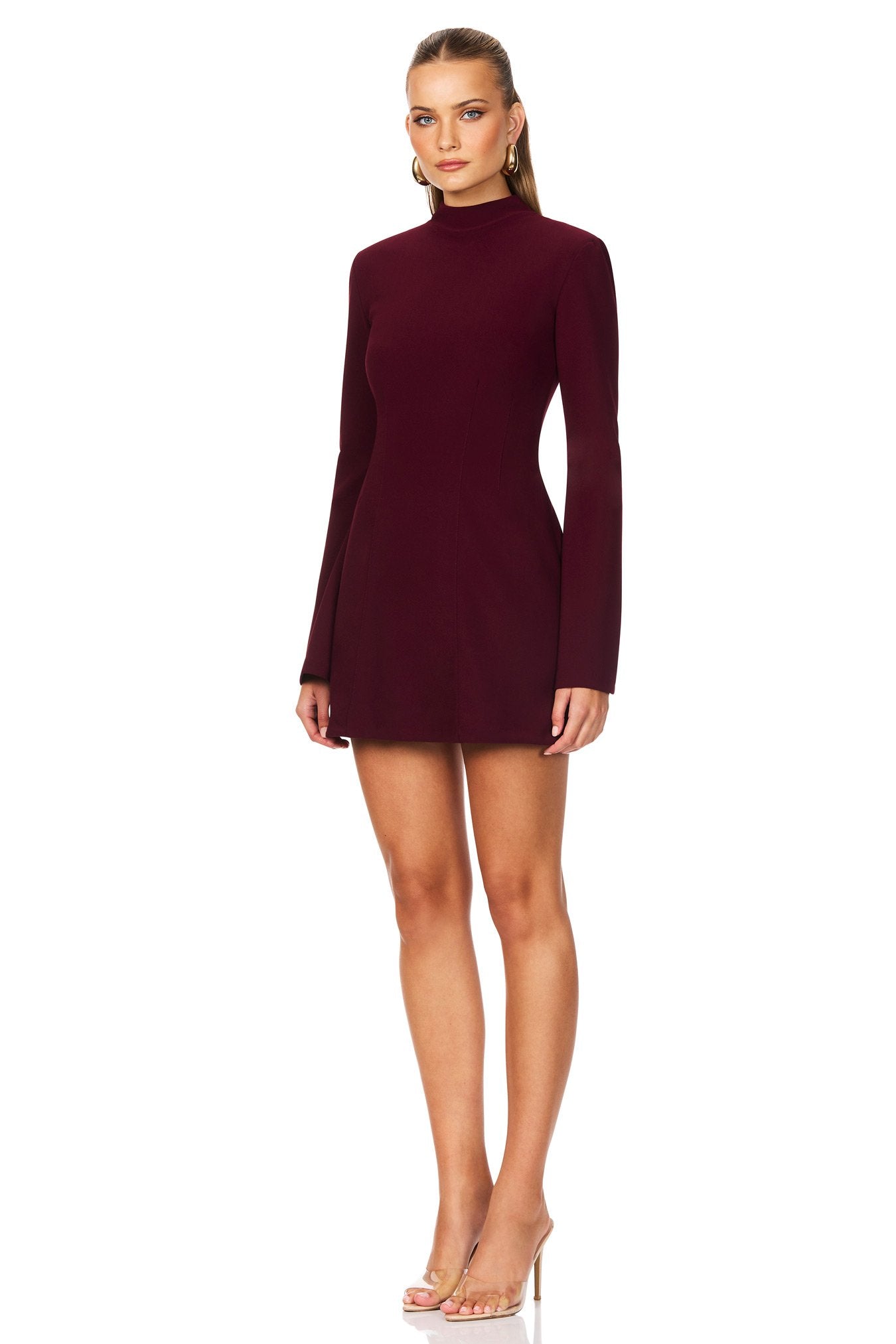 burgundy high neck mini dress Caroline High Neck Mini Wine / S